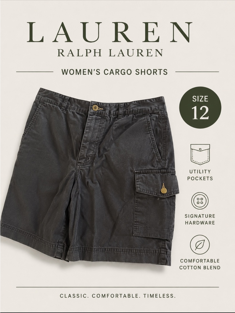 Ralph Lauren Women Black Cargo Shorts - Picture 1 of 12